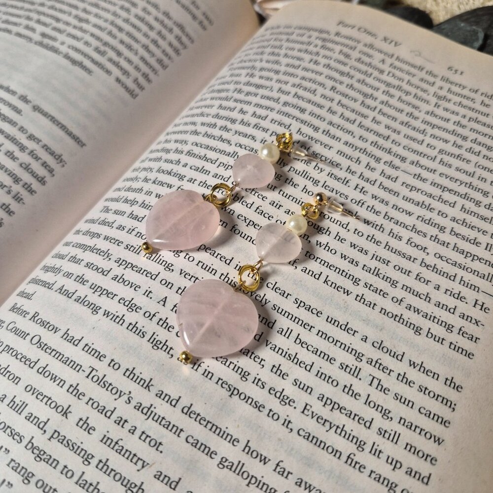 Rose Quartz Hearts Earings - Picture 8 of 8